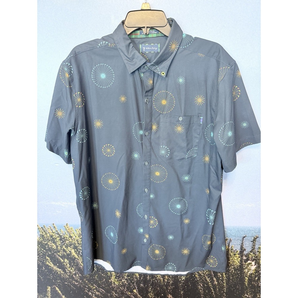 William Murray Shirt Mens L Gray Print Golf Short Sleeve Button Up Performance